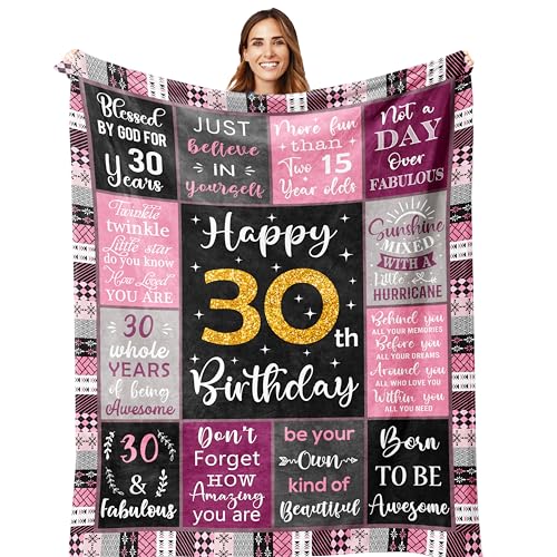 Amonee-YL 30th Birthday Gifts For Women, 30 Yr Birthday Blanket 50"X60", 30th Bday Gifts For Female, 30th Birthday Decorations For Her, 30 Year Old Birthday Gifts For Women, Gift For 30 Year Old Woman - Image 1