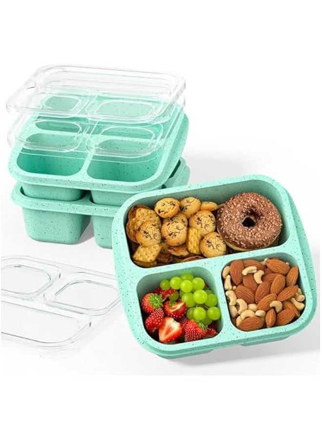 HOOKOR Snack Boxes (3 Pack) - Stackable Bento Boxes with 3 Compartments, Meal Prep Containers Reusable, Lightweight Lunch Containers for Kids and Adults, BPA Free (Green)  - Image 1