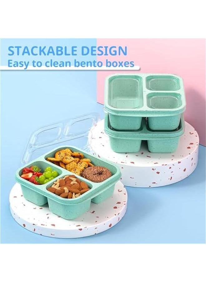 HOOKOR Snack Boxes (3 Pack) - Stackable Bento Boxes with 3 Compartments, Meal Prep Containers Reusable, Lightweight Lunch Containers for Kids and Adults, BPA Free (Green)  - Image 3
