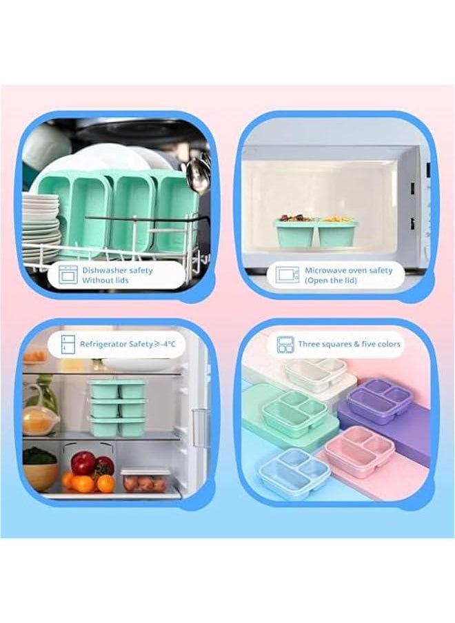 HOOKOR Snack Boxes (3 Pack) - Stackable Bento Boxes with 3 Compartments, Meal Prep Containers Reusable, Lightweight Lunch Containers for Kids and Adults, BPA Free (Green)  - Image 4