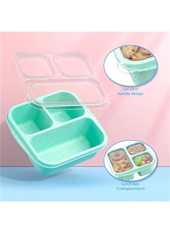 HOOKOR Snack Boxes (3 Pack) - Stackable Bento Boxes with 3 Compartments, Meal Prep Containers Reusable, Lightweight Lunch Containers for Kids and Adults, BPA Free (Green)  - Image 5