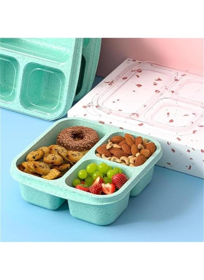 Snack Boxes (3 Pack) - Stackable Bento Boxes with 3 Compartments, Meal Prep Containers Reusable, Lightweight Lunch Containers for Kids and Adults, BPA Free (Green)