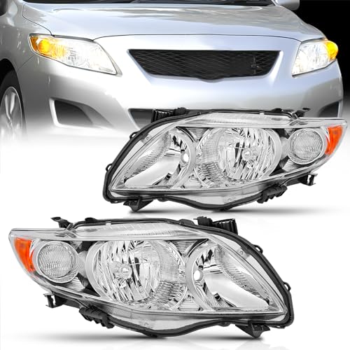 Nilight Headlight Assembly Compatible with 2009 2010 Toyota Corolla XLE/LE/Base Replacement Headlamp Chrome Housing Amber Reflector Driver and Passenger Side(Not fit S or XRS Trim) - Image 1