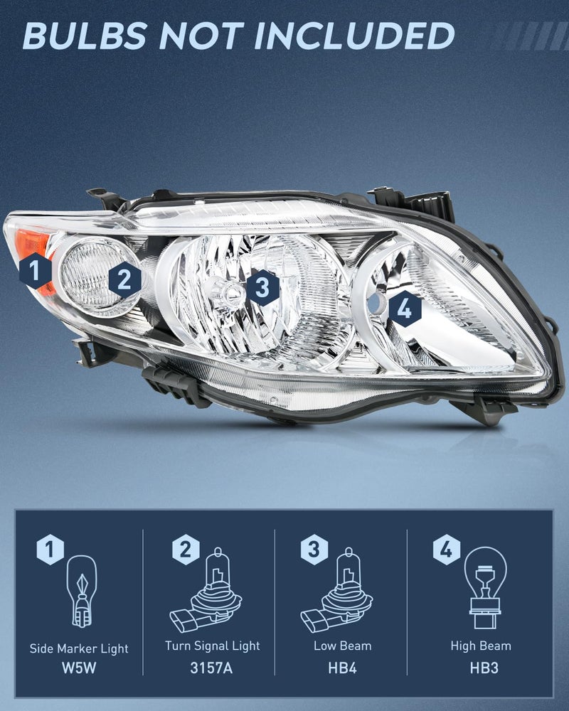 Nilight Headlight Assembly Compatible with 2009 2010 Toyota Corolla XLE/LE/Base Replacement Headlamp Chrome Housing Amber Reflector Driver and Passenger Side(Not fit S or XRS Trim) - Image 2