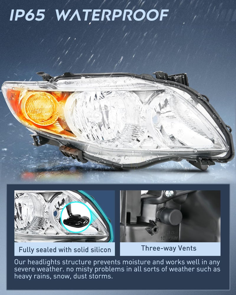 Nilight Headlight Assembly Compatible with 2009 2010 Toyota Corolla XLE/LE/Base Replacement Headlamp Chrome Housing Amber Reflector Driver and Passenger Side(Not fit S or XRS Trim) - Image 4