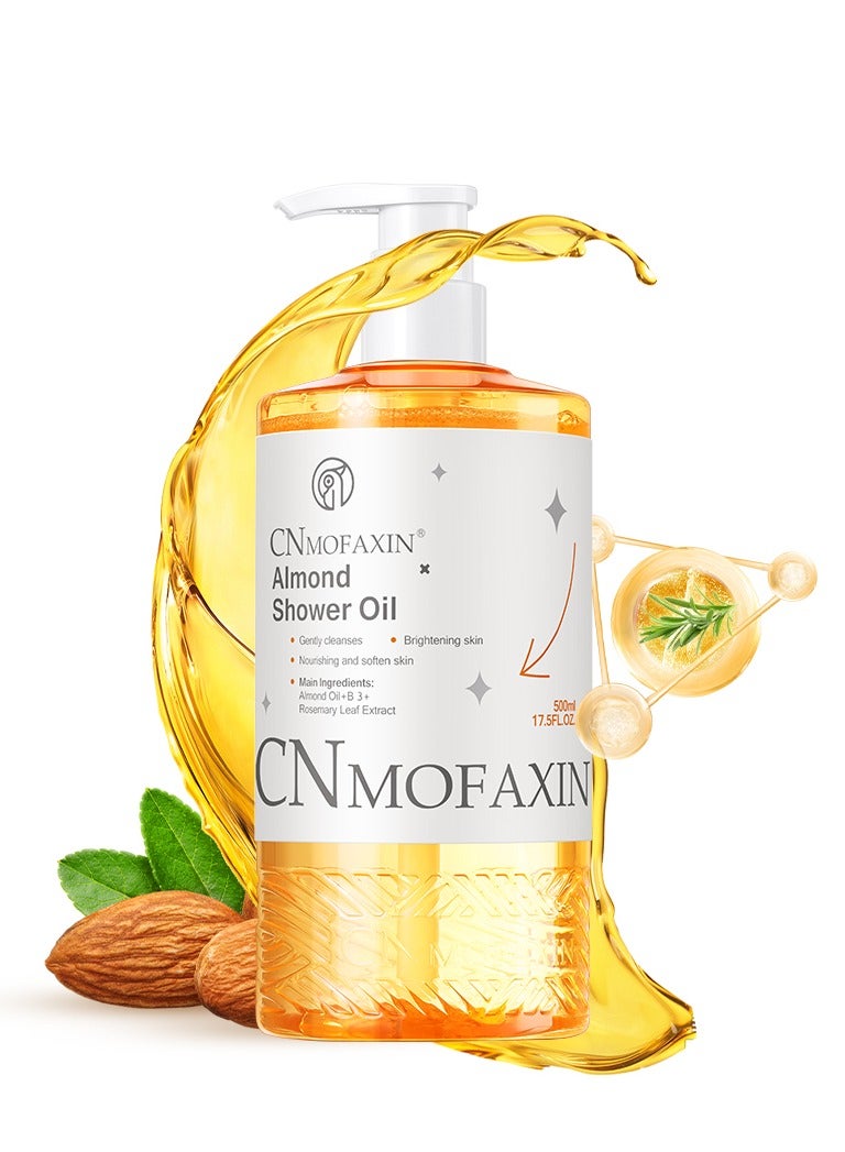 CNMOFAXIN Almond Shower Oil Body Wash – Shower Gel For Smooth & Glowing Skin, Nourishing & Softening Body Cleanser with Almond Oil, Vitamin B3, Rosemary Extract – Gently Cleanses, Brightens & Hydrates