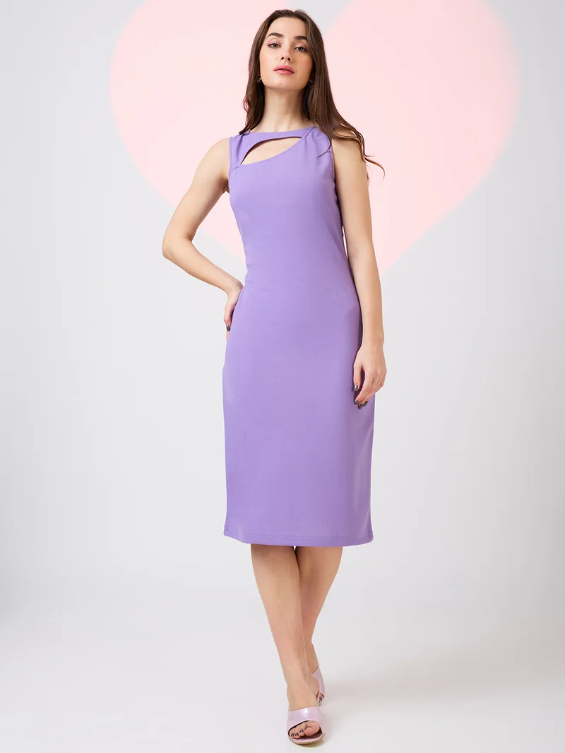 globus Women Cut Out Detail Boat Neck Solid Back Slit Midi Sheath Party Dress