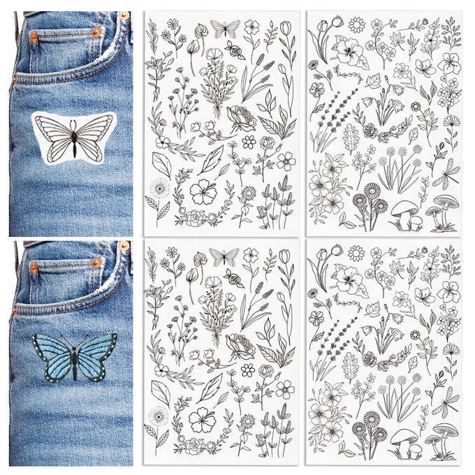 EMBROIDERY PATTERN WATER SOLUBLE EMBROIDERY STABILIZERS STICK AND STITCH EMBROIDERY PAPER PREPRINTED FLOWERS AND LEAVES PATTERN TRANSFERS FOR HAND SEWING LOVER BEGINNER FLORAL PACK OF 2