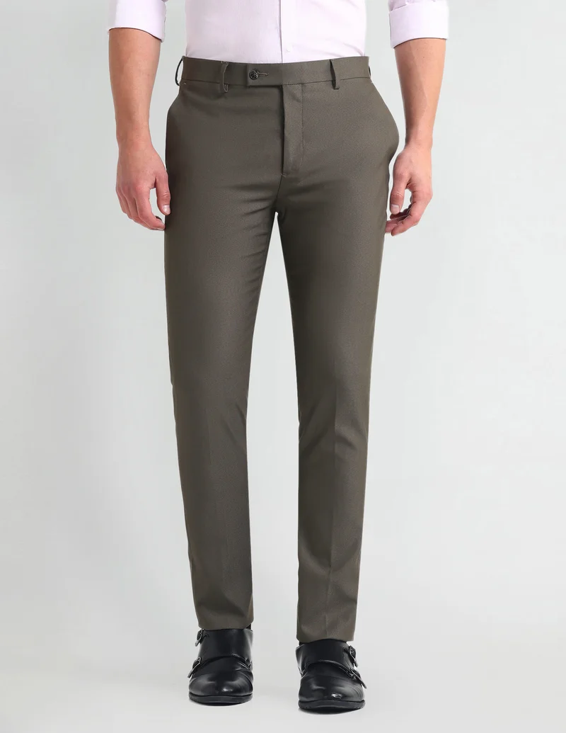 Arrow  Smart Flex Solid Trousers for Men | Best Price UAE