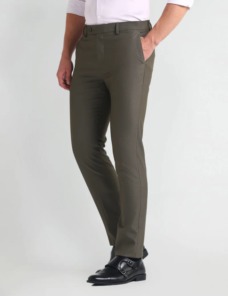 Arrow  Smart Flex Solid Trousers for Men | Best Price UAE