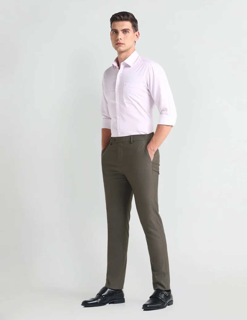 Arrow  Smart Flex Solid Trousers for Men | Best Price UAE