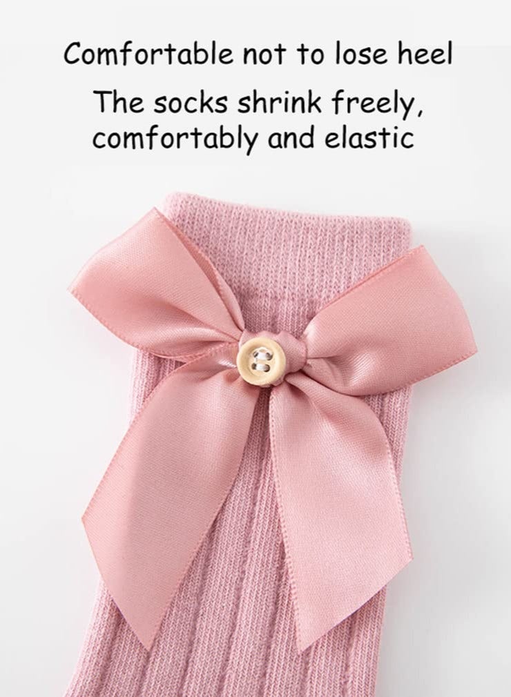 SYOSI Baby Girls Knee High Socks Toddlers Newborn Infant Bow Princess Dress Dance Knit Socks Tube Ruffled Uniform Stockings, 5 Pairs, 1-3 Years  - Image 5