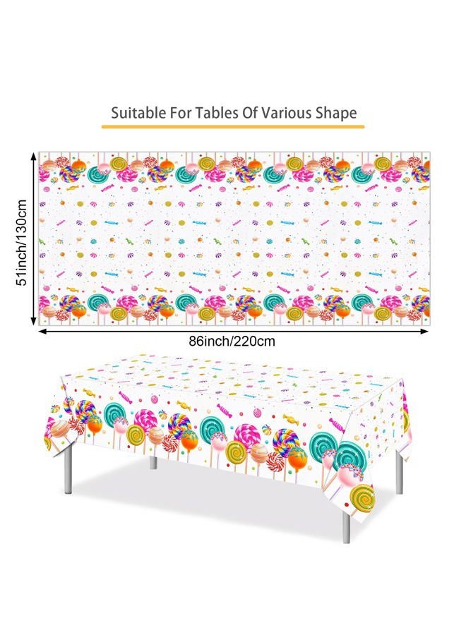 Phogary Sweet Candyland Tablecloth, Pack of 3 Candy Themed Plastic Tablecloths, Two Cute Birthday Tablecloths, Colourful Lollipop Tablecloths for Girls Party, Candy Country Christmas Decoration - Image 2