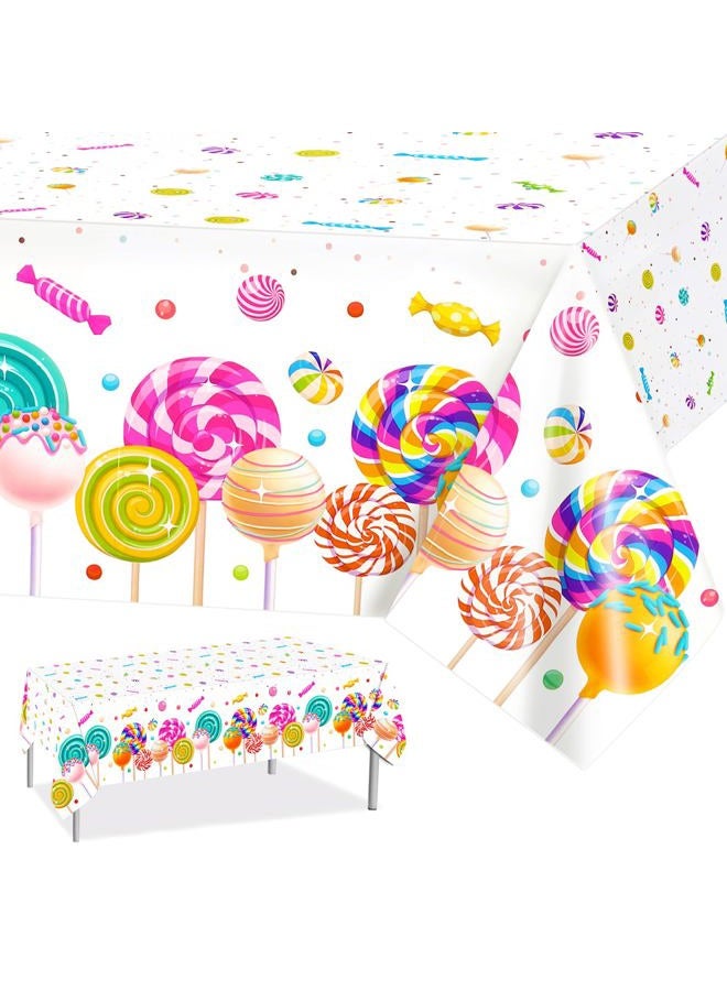 Phogary Sweet Candyland Tablecloth, Pack of 3 Candy Themed Plastic Tablecloths, Two Cute Birthday Tablecloths, Colourful Lollipop Tablecloths for Girls Party, Candy Country Christmas Decoration - Image 1