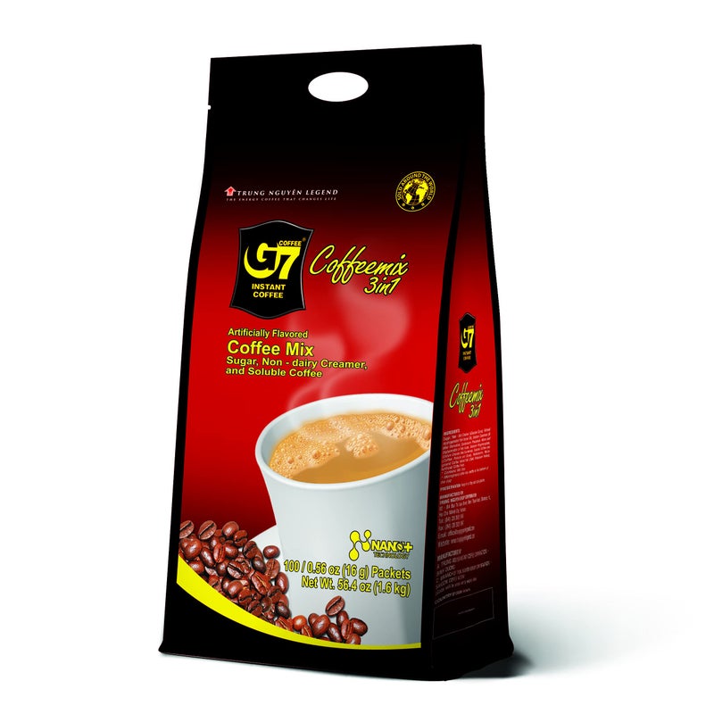 Trung Nguyen G7 Instant Coffee - 3-in-1 with NANO+ Technology, Roasted Ground Blend, Non-dairy Creamer & Sugar (100 Sticks) - Image 1