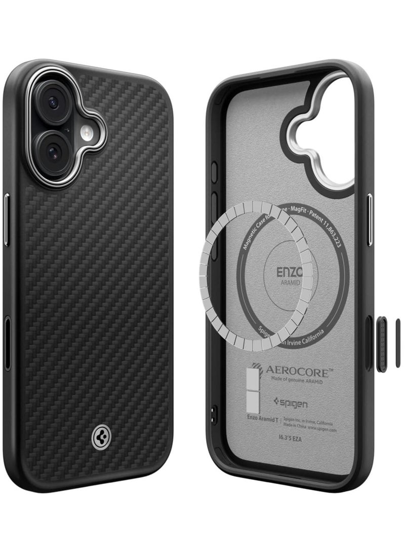 Spigen غطاء آيفون 17 من إنزو أراميد تي ماج فيت مع [غطاء زر التحكم بالكاميرا] ألياف أراميد [ماج سيف] - أسود | فضي - Image 1