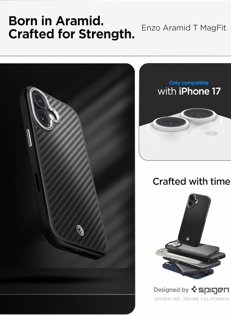 Spigen غطاء آيفون 17 من إنزو أراميد تي ماج فيت مع [غطاء زر التحكم بالكاميرا] ألياف أراميد [ماج سيف] - أسود | فضي - Image 2