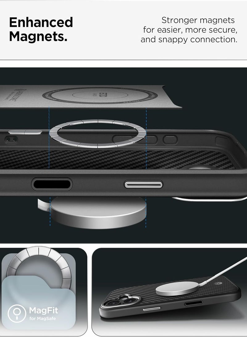 Spigen غطاء آيفون 17 من إنزو أراميد تي ماج فيت مع [غطاء زر التحكم بالكاميرا] ألياف أراميد [ماج سيف] - أسود | فضي - Image 4