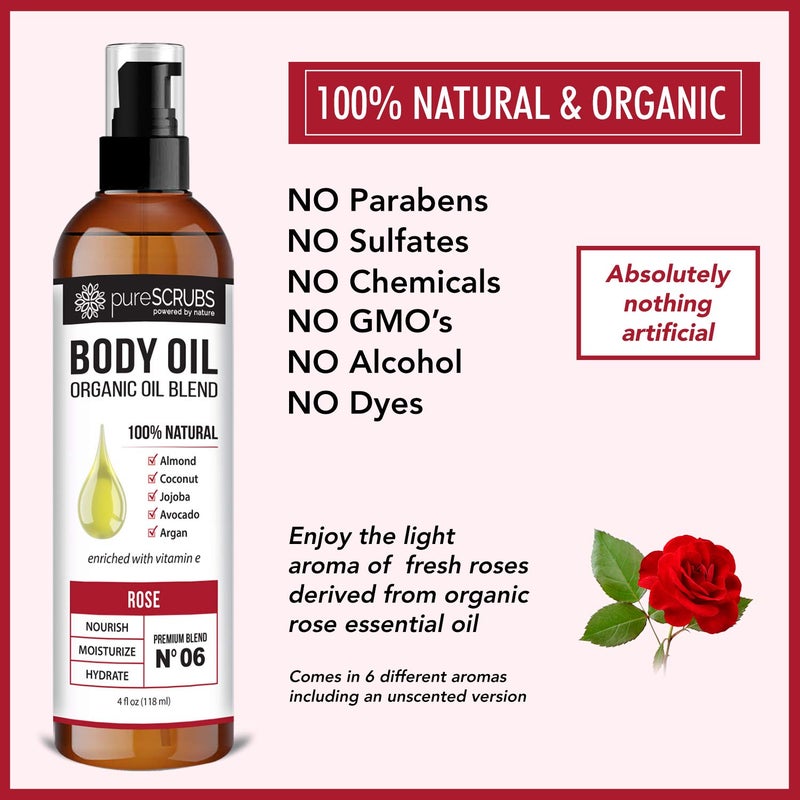 pureSCRUBS Ultra Moisturizing Rose Body Oil Spray for Dry Skin, Massage, Cuticles & More, Organic Super Blend of Jojoba, Argan, Coconut, Sweet Almond & Avocado Oils Enriched with Vitamin E, Lg 4oz - Image 5