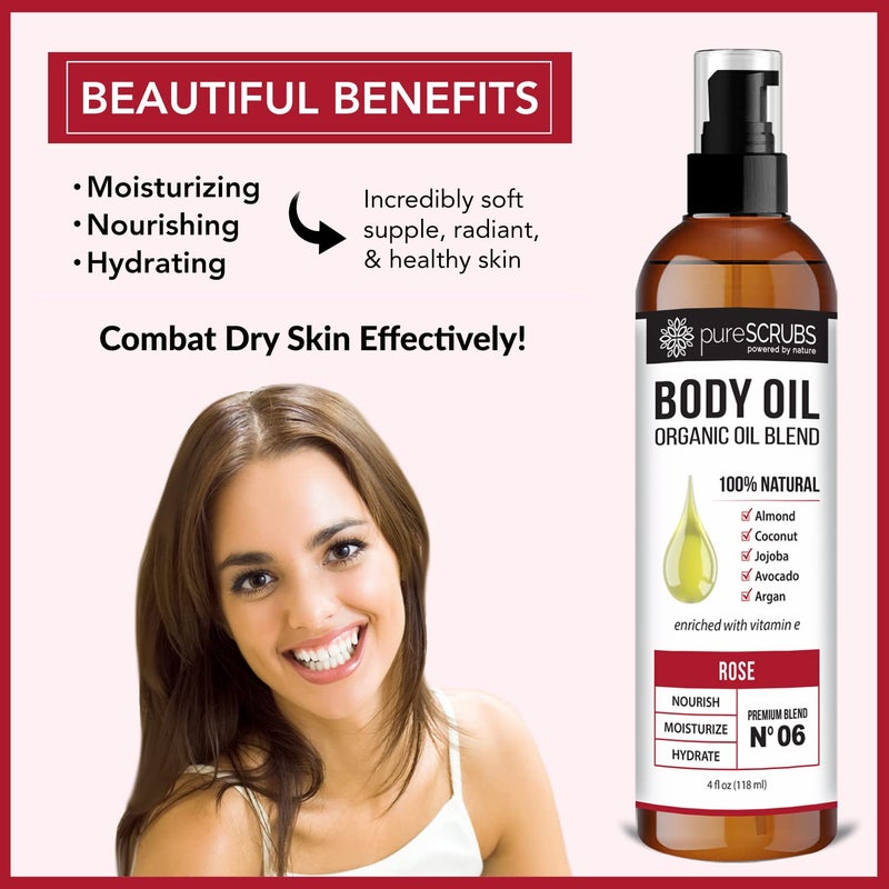 pureSCRUBS Ultra Moisturizing Rose Body Oil Spray for Dry Skin, Massage, Cuticles & More, Organic Super Blend of Jojoba, Argan, Coconut, Sweet Almond & Avocado Oils Enriched with Vitamin E, Lg 4oz - Image 3