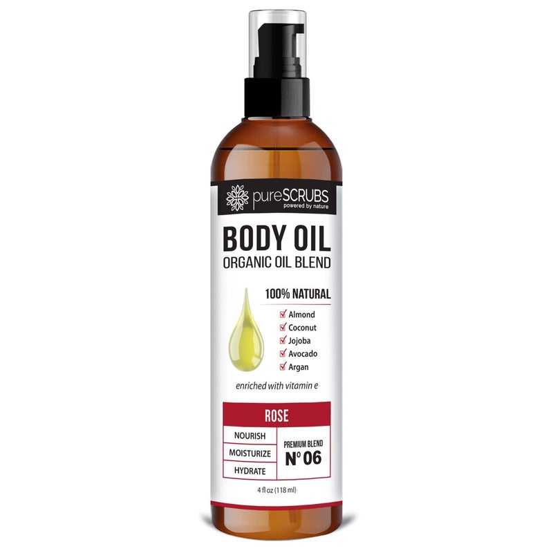 pureSCRUBS Ultra Moisturizing Rose Body Oil Spray for Dry Skin, Massage, Cuticles & More, Organic Super Blend of Jojoba, Argan, Coconut, Sweet Almond & Avocado Oils Enriched with Vitamin E, Lg 4oz - Image 1