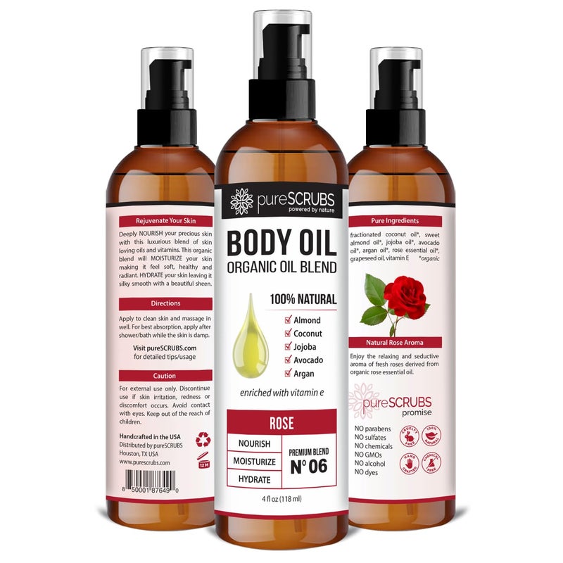 pureSCRUBS Ultra Moisturizing Rose Body Oil Spray for Dry Skin, Massage, Cuticles & More, Organic Super Blend of Jojoba, Argan, Coconut, Sweet Almond & Avocado Oils Enriched with Vitamin E, Lg 4oz - Image 2