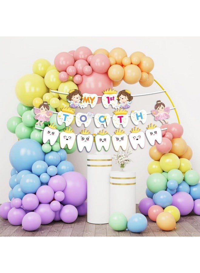 Festiko® My First Tooth Decoration Combo - 26 Pcs (Banner + Balloons), First Tooth Decoration Items For Baby, 1st Tooth Photoshoot Decoration - Image 1