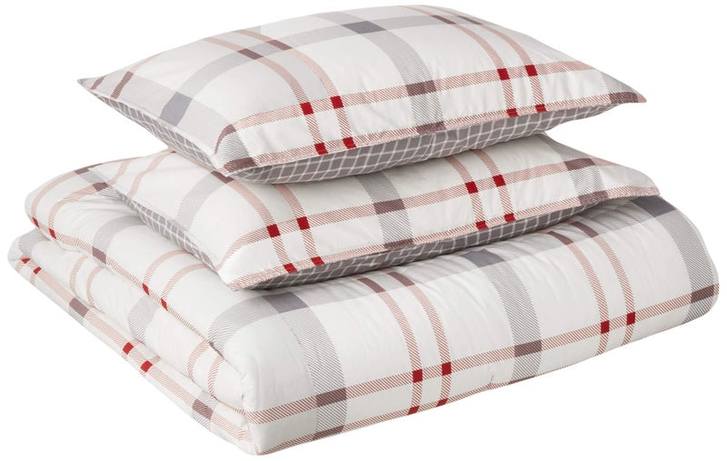 Eddie Bauer Home Portage Bay Collection 100 Cotton Soft  Cozy Premium Quality Plaid Comforter with Matching Shams FullQueen Grey
