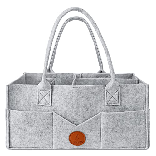 Maliton Diaper Caddy Organizer - Diaper Caddy for Baby Nursery Storage, Felt Diaper Organizer for Baby Stuff with Handle, 15" x 9" x 7" Portable Baby Basket Boy Girl Changing Table Organizer (Grey) - Image 1