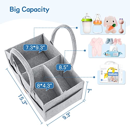 Maliton Diaper Caddy Organizer - Diaper Caddy for Baby Nursery Storage, Felt Diaper Organizer for Baby Stuff with Handle, 15" x 9" x 7" Portable Baby Basket Boy Girl Changing Table Organizer (Grey) - Image 2