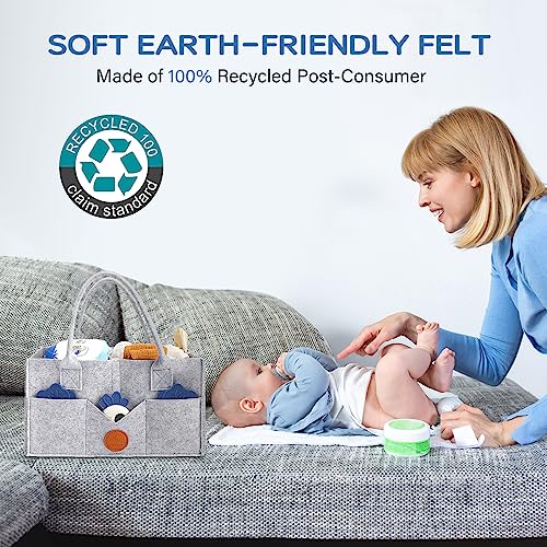 Maliton Diaper Caddy Organizer - Diaper Caddy for Baby Nursery Storage, Felt Diaper Organizer for Baby Stuff with Handle, 15" x 9" x 7" Portable Baby Basket Boy Girl Changing Table Organizer (Grey) - Image 3