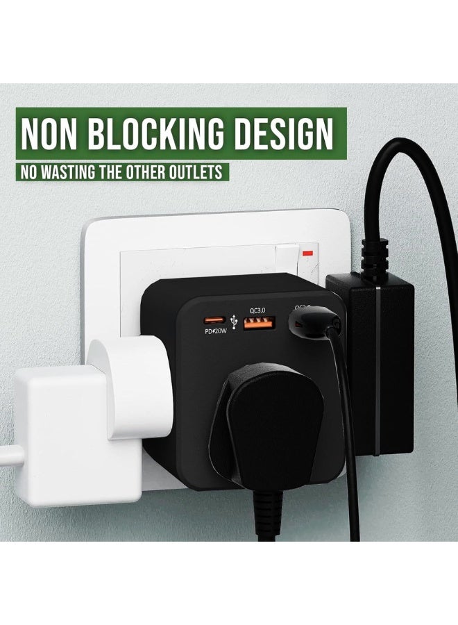 Multiplug Adapter Extension - 3 Way Multi Plug Socket with Type C and 2 Type-A USB 6-in-1 Cube 20W PD&QC 3.0 Power Electrical Extender Outlet Adaptor for Kitchen Home Office Wall Charger 13A 3250W - Image 3