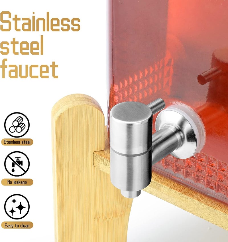 DD&HAPP 1.5 Gallon Glass Beverage Dispenser With Stand(Natual Bamboo). Water Drink Dispensers for Parties With Stainless Steel Spigot 100% Leakproof.Perfect For Parties And Daily Use. - Image 3