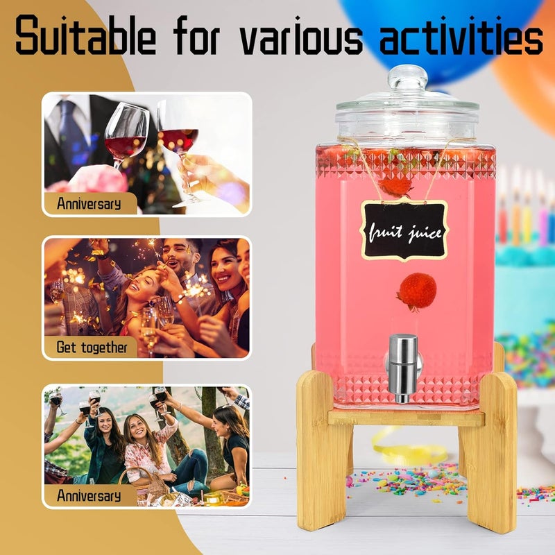DD&HAPP 1.5 Gallon Glass Beverage Dispenser With Stand(Natual Bamboo). Water Drink Dispensers for Parties With Stainless Steel Spigot 100% Leakproof.Perfect For Parties And Daily Use. - Image 2