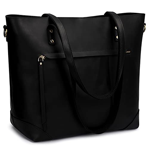 S-ZONE Vintage Genuine Leather Shoulder Bag Work Totes for Women Purse Handbag with Back Zipper Pocket Large - Image 1