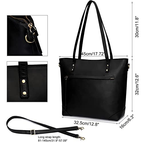S-ZONE Vintage Genuine Leather Shoulder Bag Work Totes for Women Purse Handbag with Back Zipper Pocket Large - Image 5