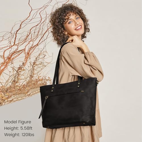 S-ZONE Vintage Genuine Leather Shoulder Bag Work Totes for Women Purse Handbag with Back Zipper Pocket Large - Image 2
