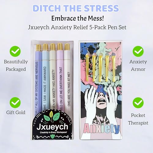 Jxueych Anxiety Relief Ballpoint Pen Set | Motivational & Humorous Quotes for Stress Management | Office & Daily Use - Image 2