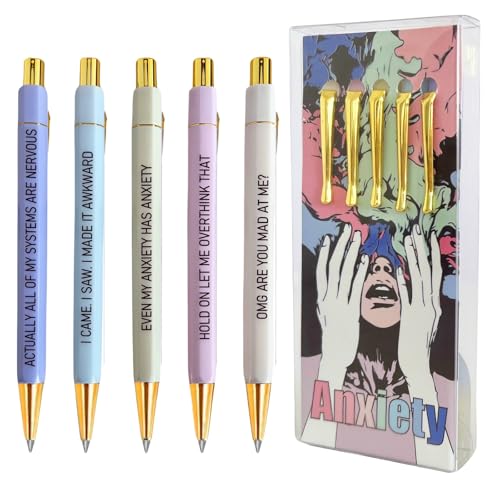 Jxueych Anxiety Relief Ballpoint Pen Set | Motivational & Humorous Quotes for Stress Management | Office & Daily Use - Image 1