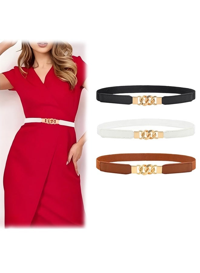 3PCS Women Skinny Leather Belt Set, Accessories Waist Strap, Women Waistband, Thin Adjustable Waist Belts with Metal Buckle for Jeans, Pants, Dresses, Elegant Vintage Style - Image 1