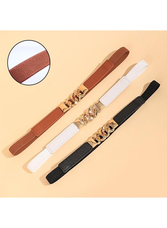 3PCS Women Skinny Leather Belt Set, Accessories Waist Strap, Women Waistband, Thin Adjustable Waist Belts with Metal Buckle for Jeans, Pants, Dresses, Elegant Vintage Style - Image 5
