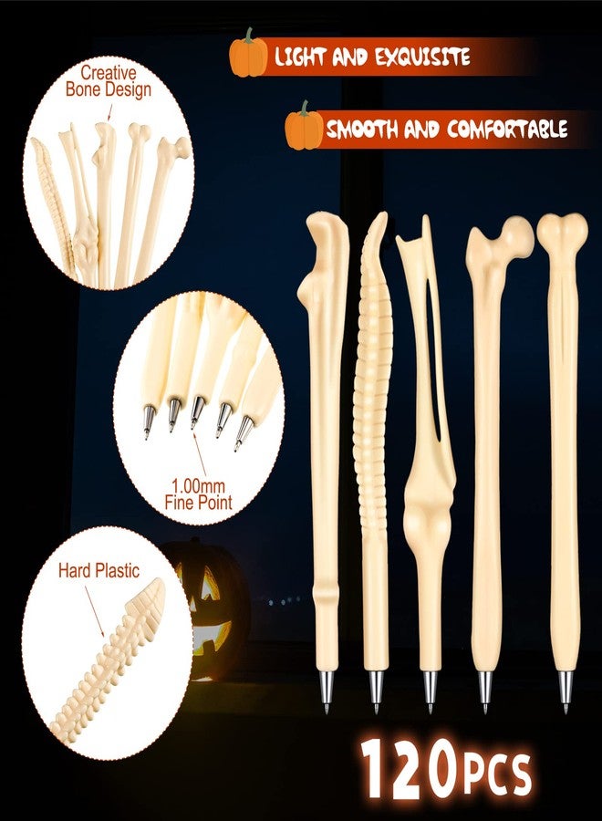 Geosar Halloween Bone Pens Novelty Bone Shape Ballpoint Pens Black Ink 1.0 mm Finger Pen Skeleton Ballpoint Pen Creative Novelty Pens for Artist Doctor Nurse School Office Halloween Party (120 Pcs) - Image 2