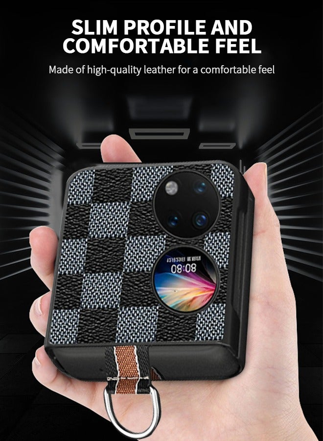GROIC For Huawei P50 Pocket 6.9-inch Folding Phone Case British Style Plaid Pattern Colorblock Ring Buckle Protective Cover - Image 5