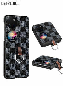 GROIC جراب هاتف قابل للطي لهاتف Huawei P50 Pocket مقاس 6.9 بوصة بنمط منقوش على الطراز البريطاني مع مشبك حلقي ملون  - Image 1