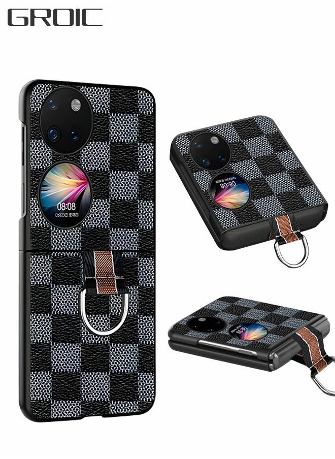 GROIC جراب هاتف قابل للطي لهاتف Huawei P50 Pocket مقاس 6.9 بوصة بنمط منقوش على الطراز البريطاني مع مشبك حلقي ملون  - Image 1