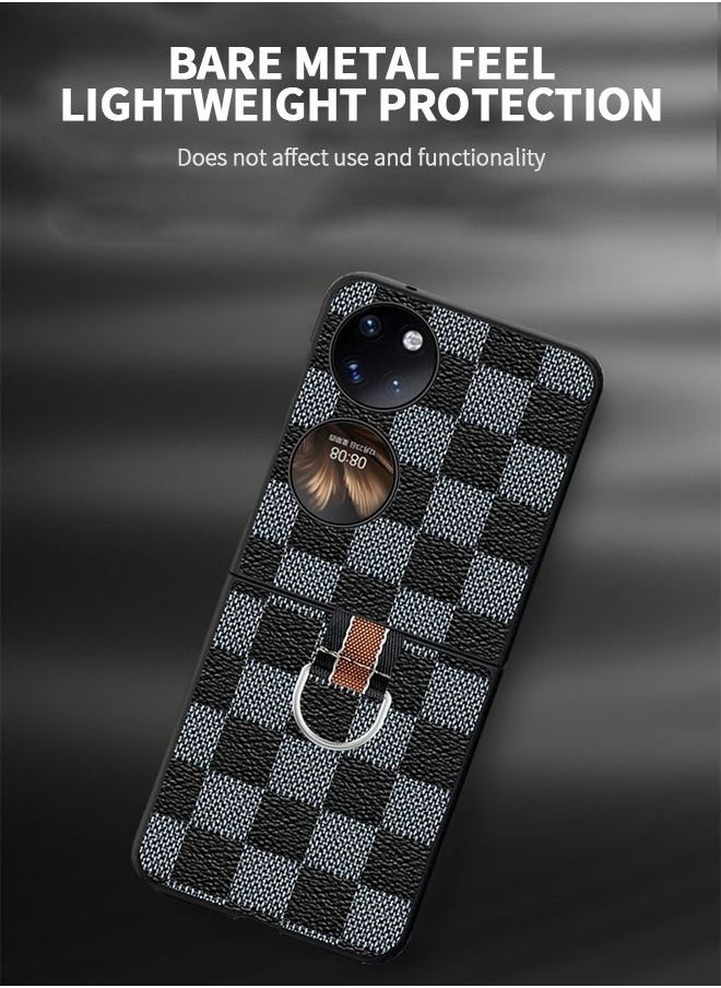 GROIC جراب هاتف قابل للطي لهاتف Huawei P50 Pocket مقاس 6.9 بوصة بنمط منقوش على الطراز البريطاني مع مشبك حلقي ملون  - Image 3
