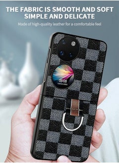 GROIC جراب هاتف قابل للطي لهاتف Huawei P50 Pocket مقاس 6.9 بوصة بنمط منقوش على الطراز البريطاني مع مشبك حلقي ملون  - Image 2