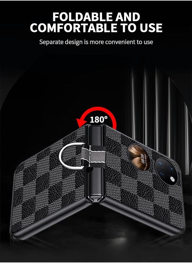 GROIC جراب هاتف قابل للطي لهاتف Huawei P50 Pocket مقاس 6.9 بوصة بنمط منقوش على الطراز البريطاني مع مشبك حلقي ملون  - Image 4