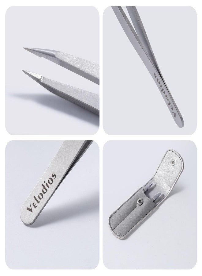 Velodios Tweezers for Eyebrows, Pointed TipTweezers for Women Facial Hair, Ingrown Hair Removal, Slanted and Pointed Tip Tweezers Set with PU Travel Case (Slant & Pointed Tweezers Set) - Image 3
