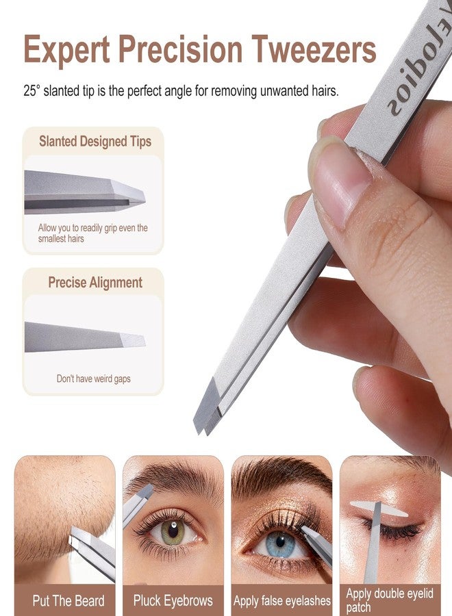 Velodios Tweezers for Eyebrows, Pointed TipTweezers for Women Facial Hair, Ingrown Hair Removal, Slanted and Pointed Tip Tweezers Set with PU Travel Case (Slant & Pointed Tweezers Set) - Image 5